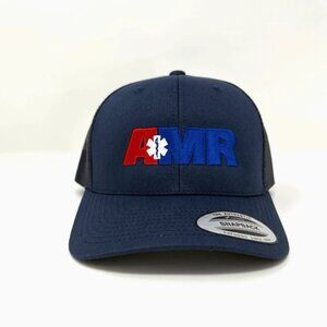 AMR American Medical Response Cap Hat Navy Blue Trucker Curved Visor
